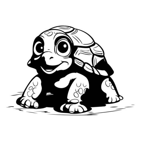 Black and White Cartoon Tortoise Illustration Isolated on White