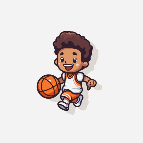 Cute African American Boy Playing Basketball Cartoon Character V