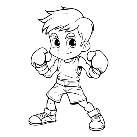 Cute little boy with boxing gloves. Vector illustration of a boy