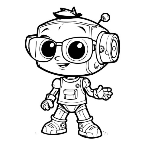 Black and White Cartoon Illustration of Astronaut Boy Character