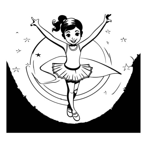 cute little girl ballerina in the moonlight vector illustration