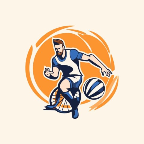 Basketball player with ball and racket vector illustration. Bask