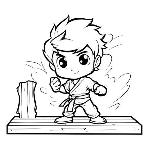 Cartoon Illustration of Kid Boy Practicing Martial Arts or Marti