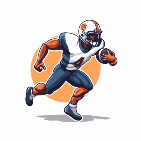 American football player running with ball. vector cartoon illus