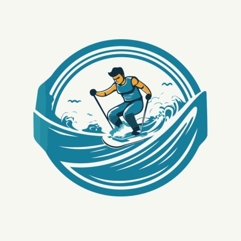 Snowboarder surfing on a wave. Vector illustration in vintage st