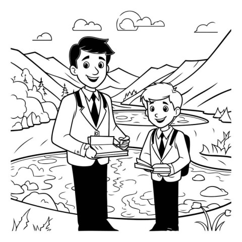 Businessman and businessman cartoon in the park vector illustrat