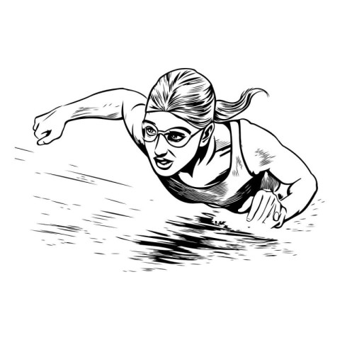 swimmer in the water. sketch vector graphics monochrome illustra