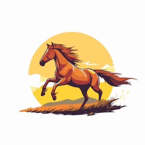 Horse running in the field. Vector illustration on white backgro