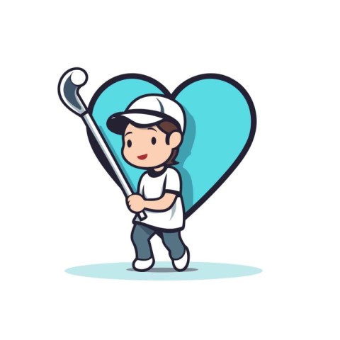 Golfer holding a wrench and a heart. Vector illustration.