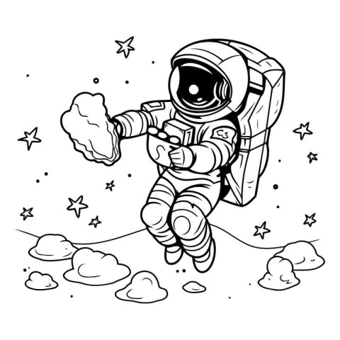 Astronaut in space. black and white vector illustration for colo