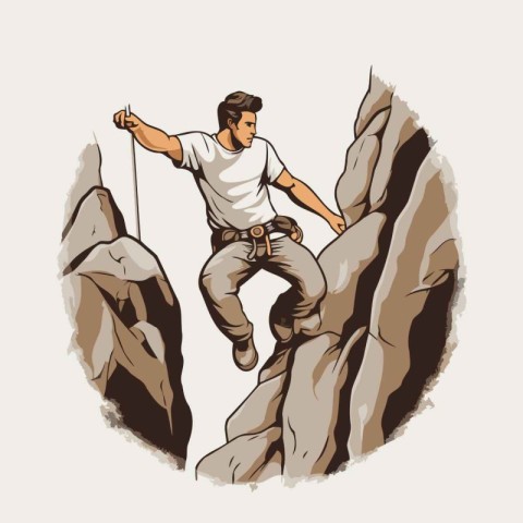 Man climbing a rock. Vector illustration of a man climbing a roc