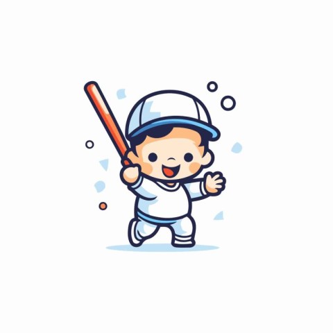 Cute boy baseball player with bat and ball. Vector illustration.