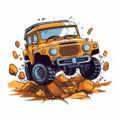 Off-road vehicle in the mud. Vector hand drawn illustration.