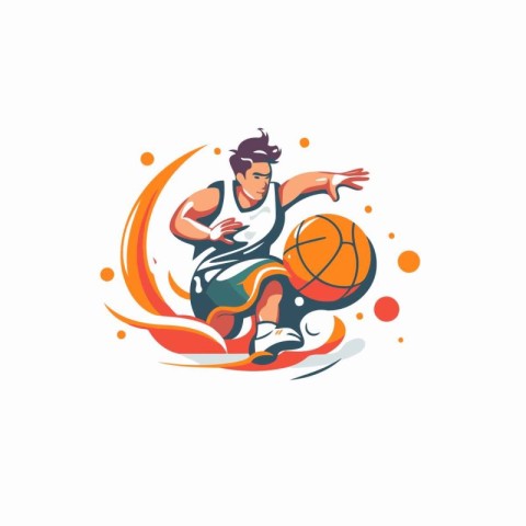 Basketball player with ball. Vector illustration of a basketball