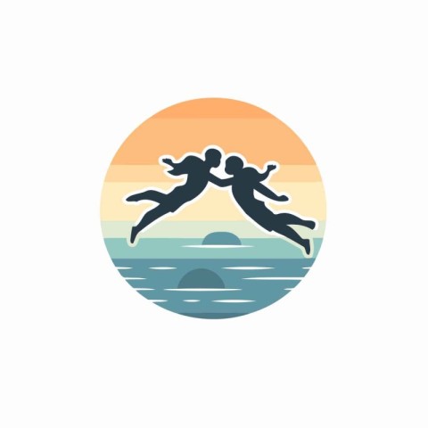 Summer beach logo design template. Vector illustration of two pe