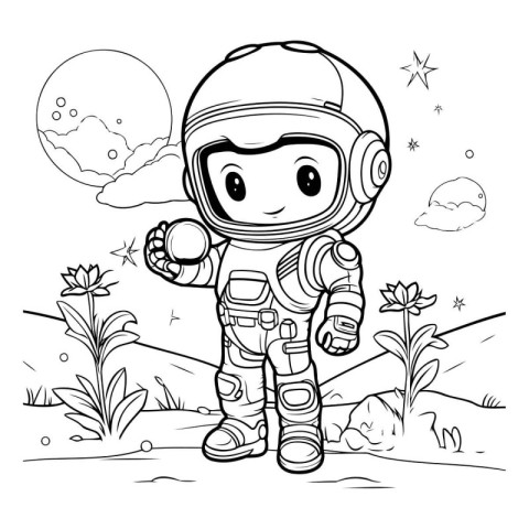 Astronaut in the field. Coloring book for children.