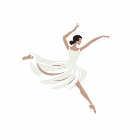 Beautiful ballerina in a white dress dancing. Vector illustratio