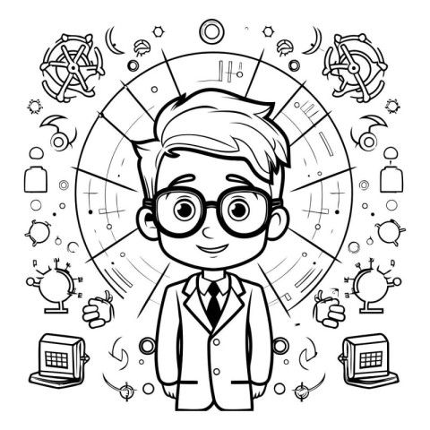 Vector illustration of a boy in a business suit and glasses. Doo