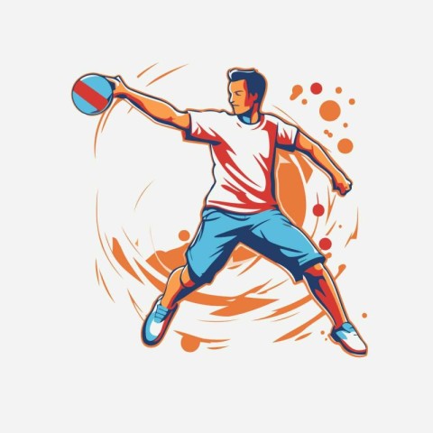 Handball player with a ball. Vector illustration of a handball p