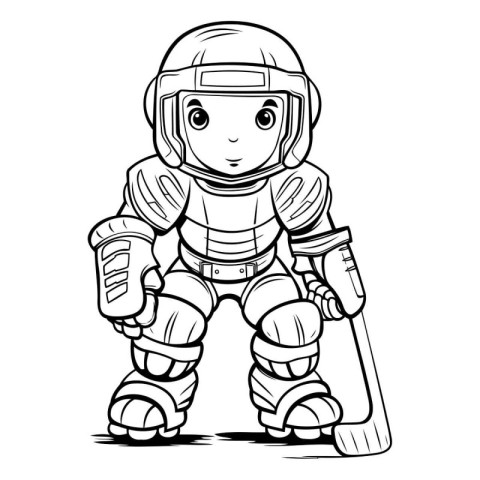 Illustration of a Cosmonaut with a hockey stick - vector