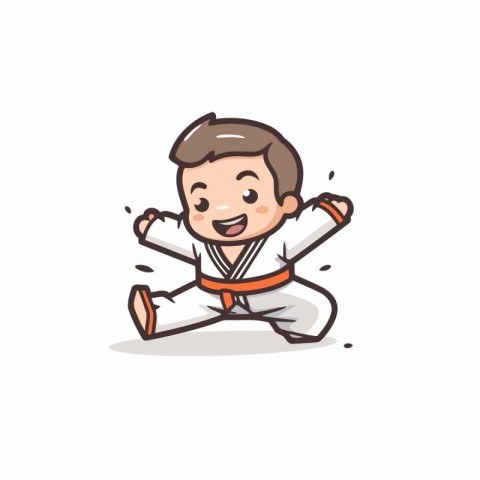 Taekwondo Boy Cartoon Vector Illustration. Isolated On White Bac