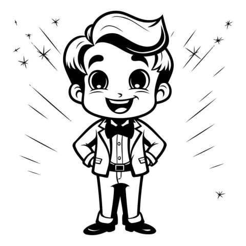 Vector illustration of a cartoon boy in a waistcoat and bow tie.