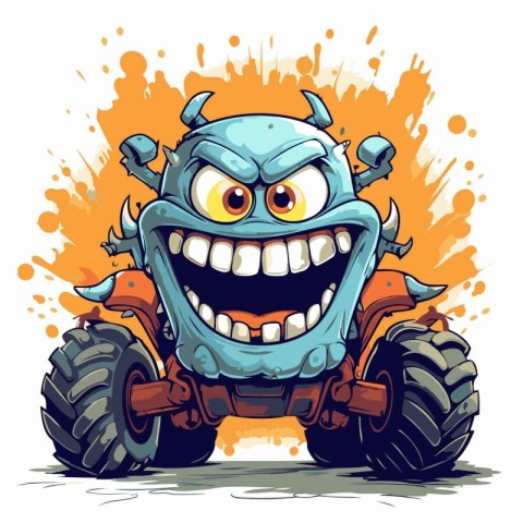 Cartoon monster on a quad bike. Vector illustration for your des