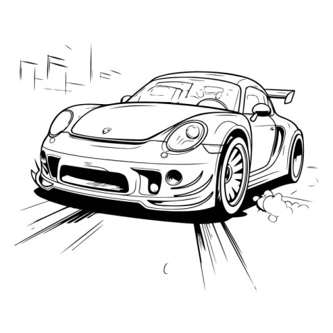 Vector image of a sports car on the road. Hand-drawn illustratio