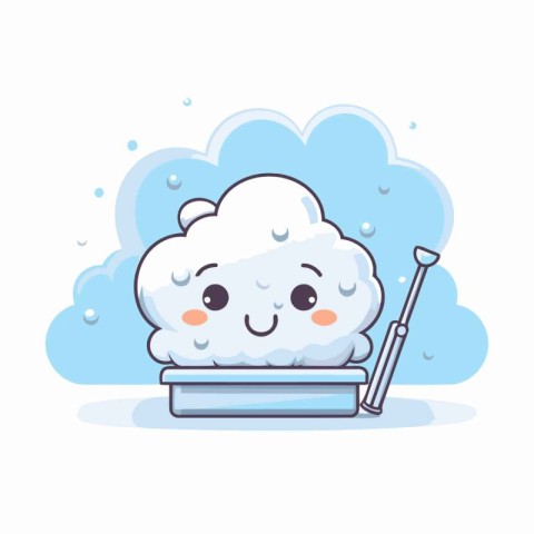 Cute cartoon cloud in the shower. Vector illustration on white b