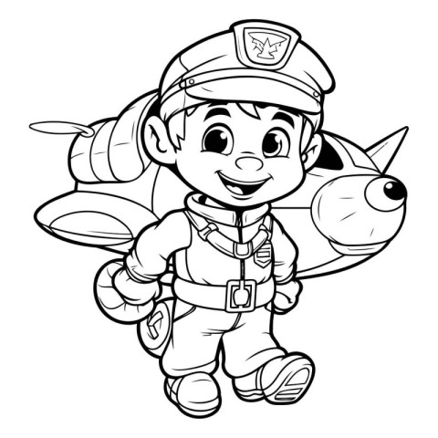 Black and White Cartoon Illustration of Cute Little Boy Astronau