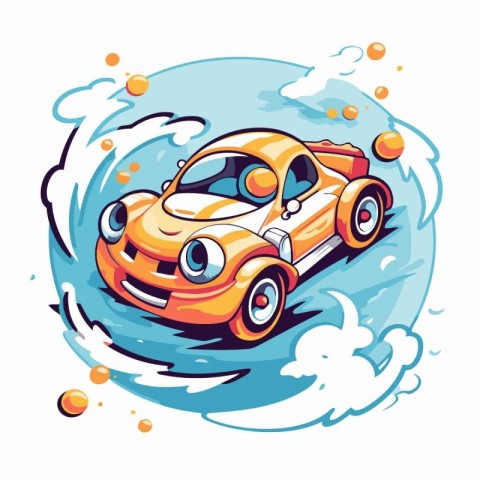 illustration of a cartoon car on the water. Vector illustration.