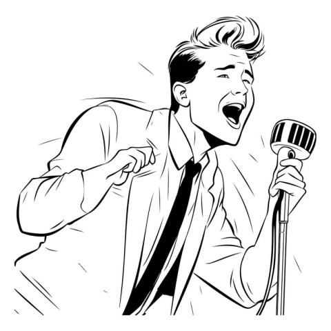 Vector illustration of a man singing karaoke with a microphone.