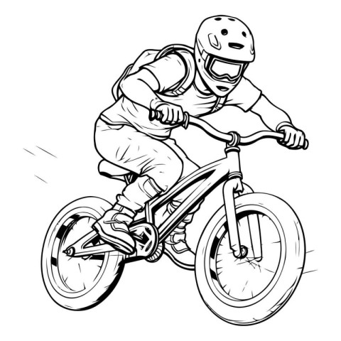 Mountain biker on a bike. Vector illustration in black and white