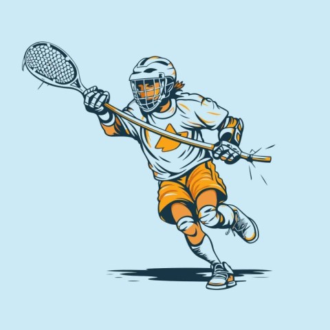 Lacrosse player action cartoon sport graphic vector. Hand drawn