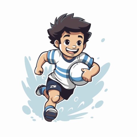 Illustration of a rugby player running with ball on white backgr