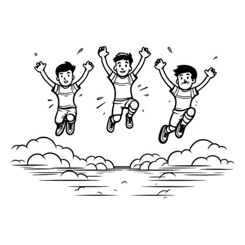 happy kids jumping in the clouds. vector illustration eps10 grap