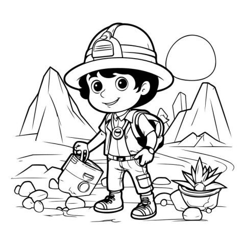 Cartoon Illustration of Kid Boy Scout or Miner Character for Col