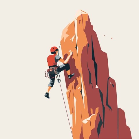 Climber climbs on the rock. Vector illustration in flat style.