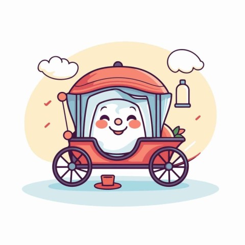 Cute cartoon carriage with smiling face. Vector illustration in