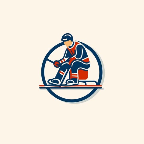 Ice hockey player logo design vector illustration. Ice hockey pl