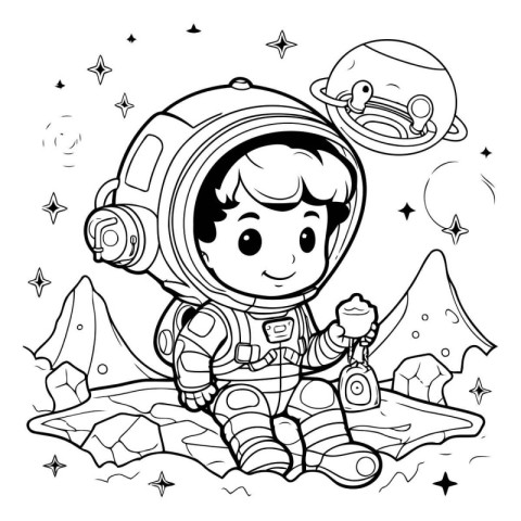 Astronaut in space. Coloring book for children. Vector illustrat