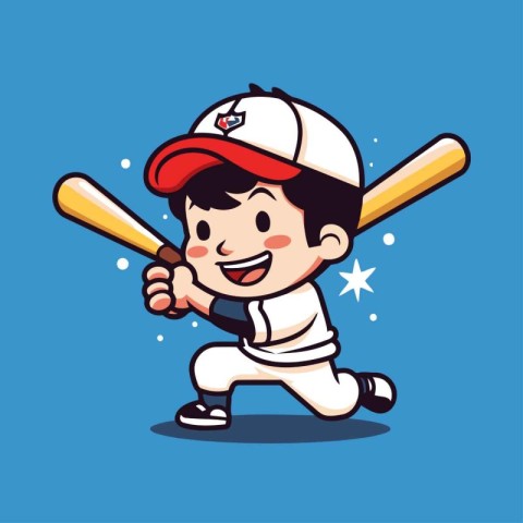 Baseball Player Boy Cartoon Mascot Character Vector Illustration