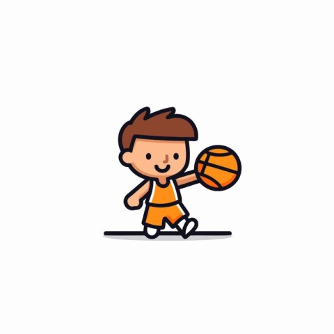 Cute Boy Playing Basketball Cartoon Icon Vector Illustration Des