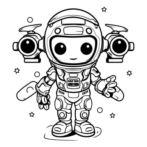 Black and White Cartoon Illustration of Cute Astronaut Comic Cha