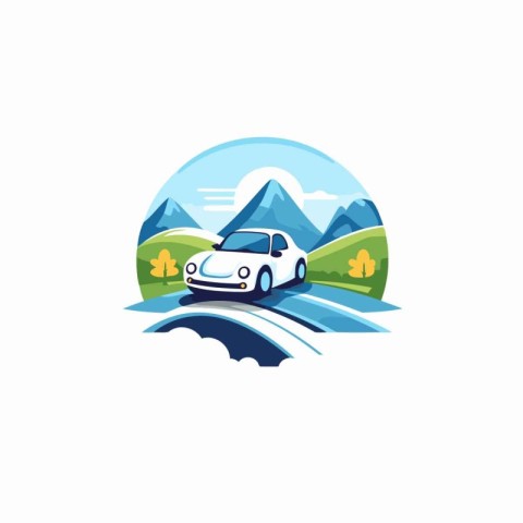 Car on the road in the mountains. Vector illustration on white b