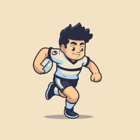 Cartoon rugby player running. Vector illustration of a sportsman