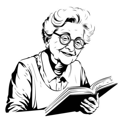 Grandmother reading a book. Vector illustration ready for vinyl