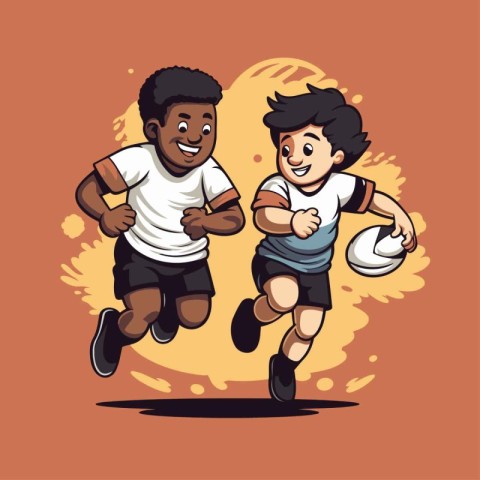 Illustration of a Father and son playing rugby. Vector illustrat