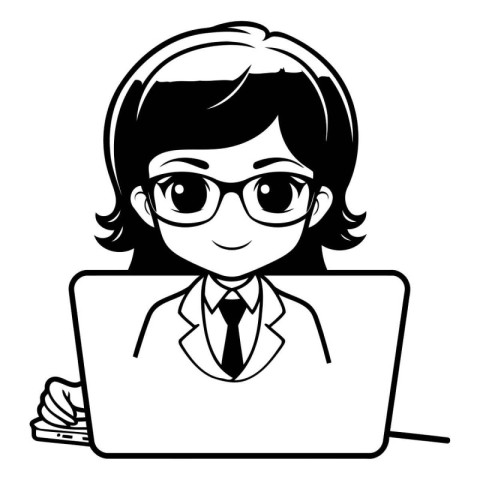 businesswoman with laptop computer on white background. black an