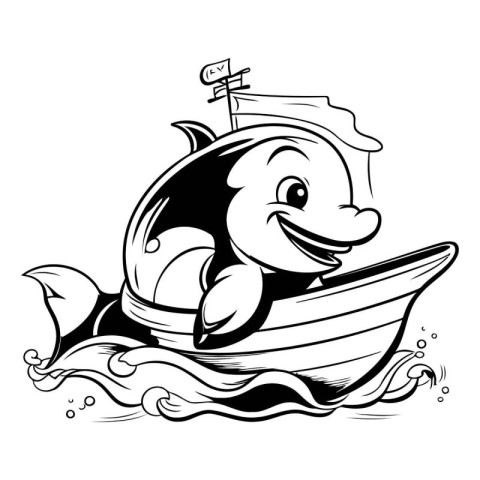 Illustration of a Cute Cartoon Fish on a Boat with Anchor